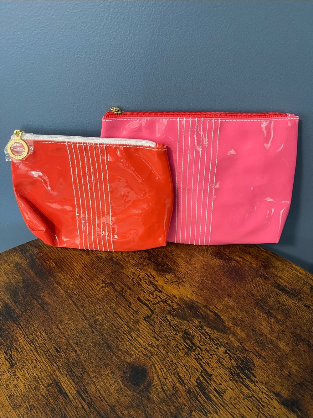NEW Pink and Red Patent Travel Pouch Set
